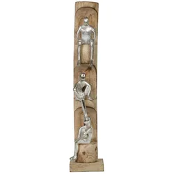 Moritz Dekofigur Perspective Silber 50 cm Mangoholz Aluminium Skulptur mit drei sitzenden Figuren Symbol für Ruhe Gelassenheit Nachdenken moderne Dekoration