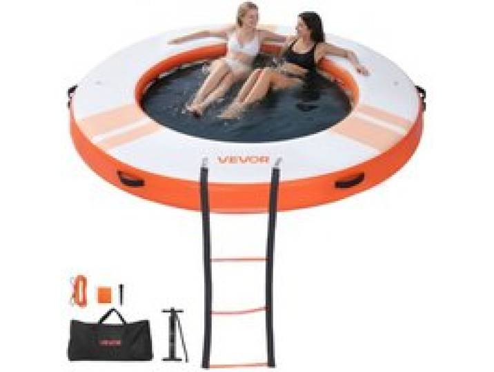 VEVOR Aufblasbares Schwimmdock, φ2,44 m, Schwimmplattform mit Rutschfester Oberfläche, Tragetasche & Abnehmbarer Leiter, Schwimmende Insel, Wasserplattform für Pool, Strand & Meer, Orange
