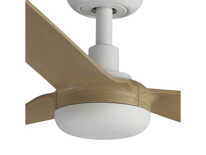 FARO BARCELONA Deckenventilator Punt M, DC, weiß/Holz hell M, weiß / opal, für Wohn- / Esszimmer, Metall, Modern
