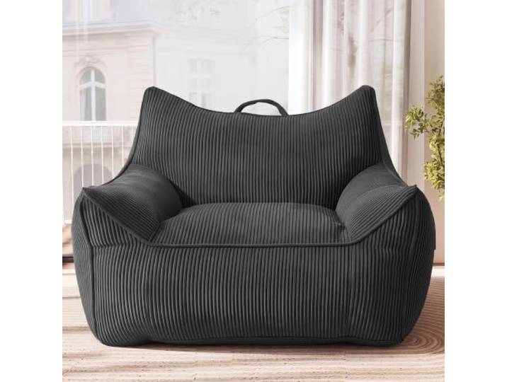 Dyonery großer Erwachsener bodenloser Sitzsack, bodenloser Sitzsack mit Breiten Armlehnen und Rückenstütze, Cord-Einzel-Sitzsacksofa, geeignet für Wohnzimmer, Arbeitszimmer, Schlafzimmer,Grau