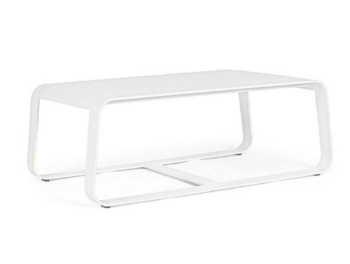 Natur24 Couchtisch Couchtisch Merrigan 105x62x38cm Aluminium Weiß Innen- und Außenbereich