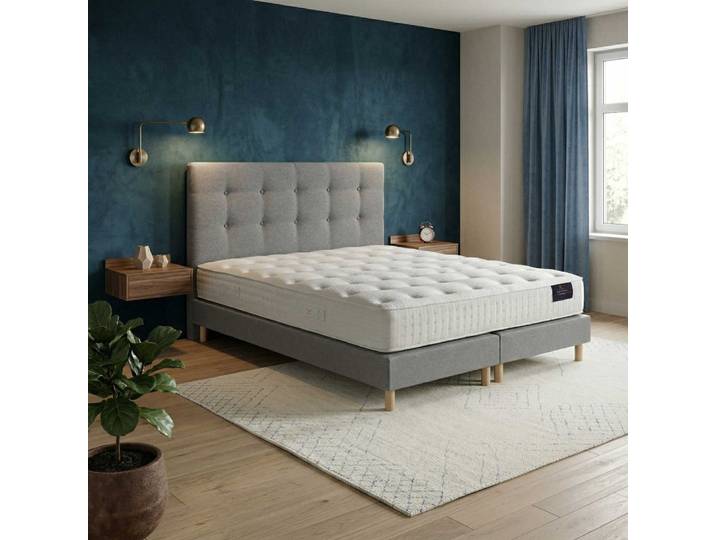 Ensemble tête de lit matelas hybride sommier tête de lit gris