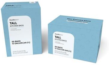 Qualiazero 13 Gallon Trash Bags - Unscented - TWO pack 50 bags per box, 2 boxes (100 bags)