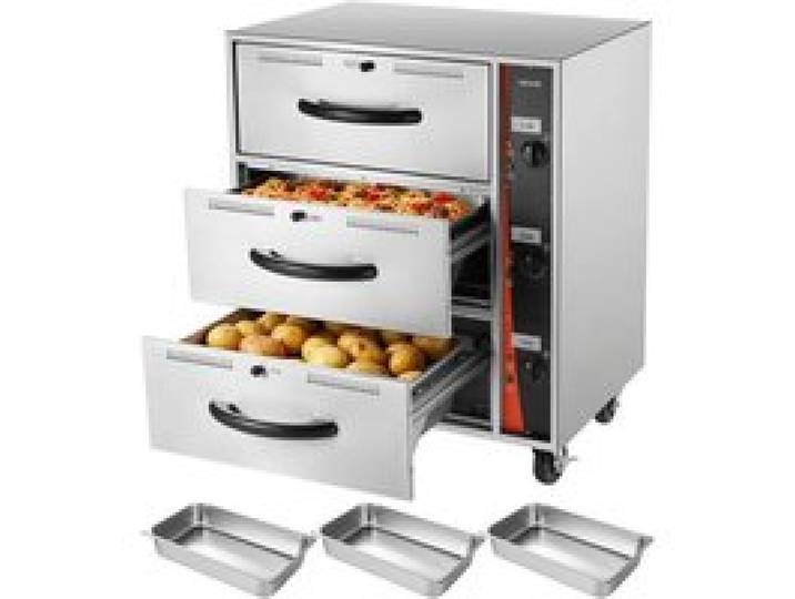 VEVOR kommerzieller elektrischer Schubladenwärmer, Speisenwärmer aus Edelstahl mit 3 Schubladen, großer Temperaturbereich von 30–85 °C, für Restaurants, Hotelbuffets und Bäckereien