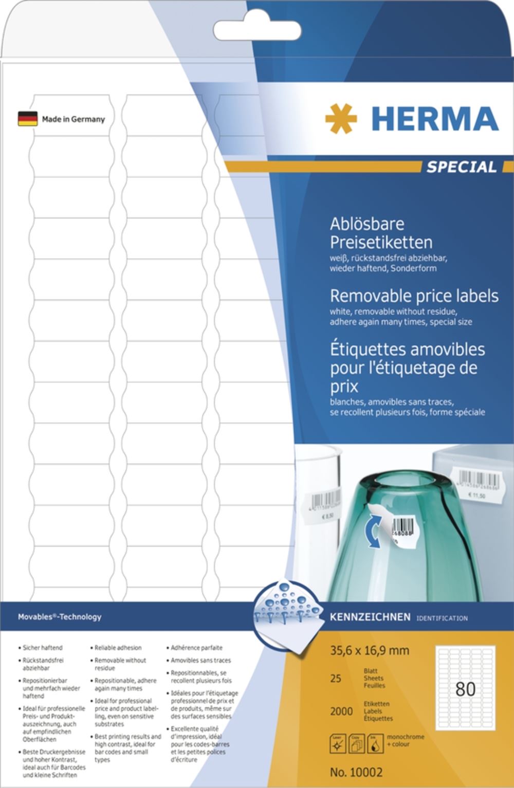 Herma 10002 ablösbar Preisetiketten 3.56x1.69 cm (25 Blatt (2000 Etiketten))