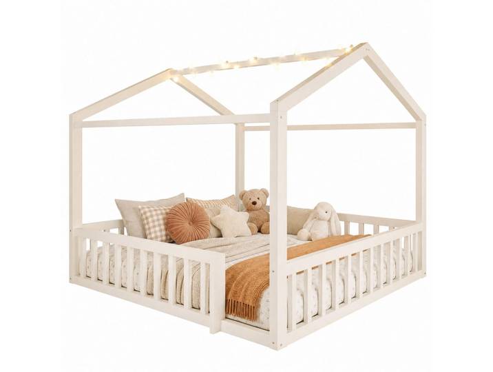 Evryae Kinderbett 90/190 mit Hausdesign und Sicherheitsgeländern in Weiß, 90x190 cm, Babymöbel & Kindermöbel, Kinderzimmer & Jugendzimmer, Kinderbetten