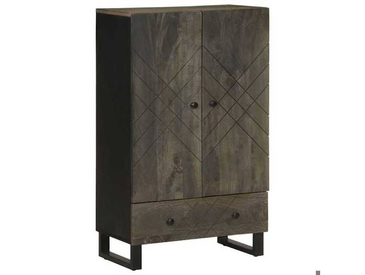 Cabinet multimédia Noir - Buffet noir -60x33x100 cm bois de manguier massif A15926