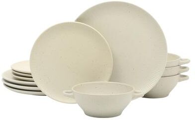 Gibson Elite Clover Hill 12-Piece Stoneware Dinnerware Set - Embossed Reactive Glaze - Service for 4