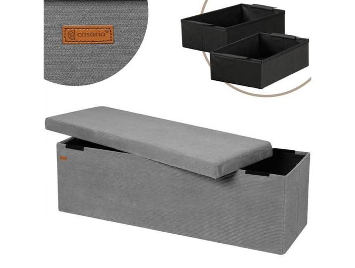 CASARIA® Banc de rangement en velours côtelé anthracite 130 L Siège Coffre de rangement pliable salon chambre couloir