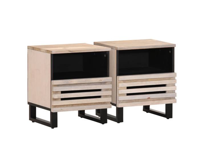 vidaXL Nachttische 2 Stk. 40x34x46 cm Gebleichtes Massivholz Mango