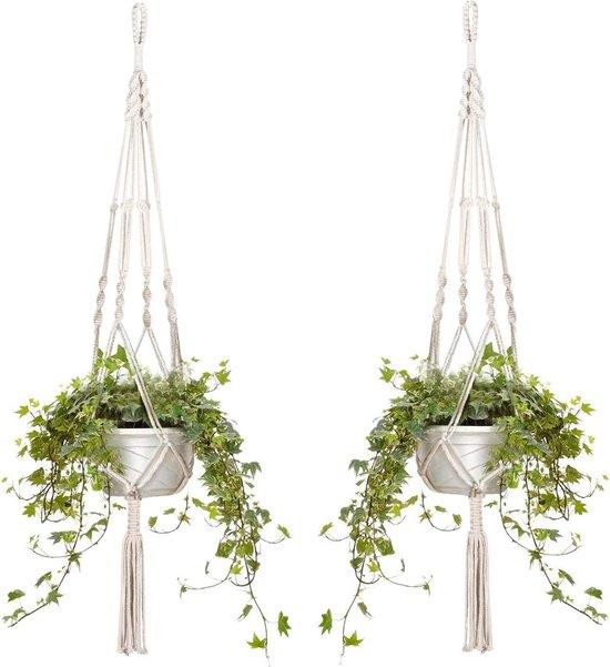 Famanu set van 4 macramé hangmanden van wit katoenen touw