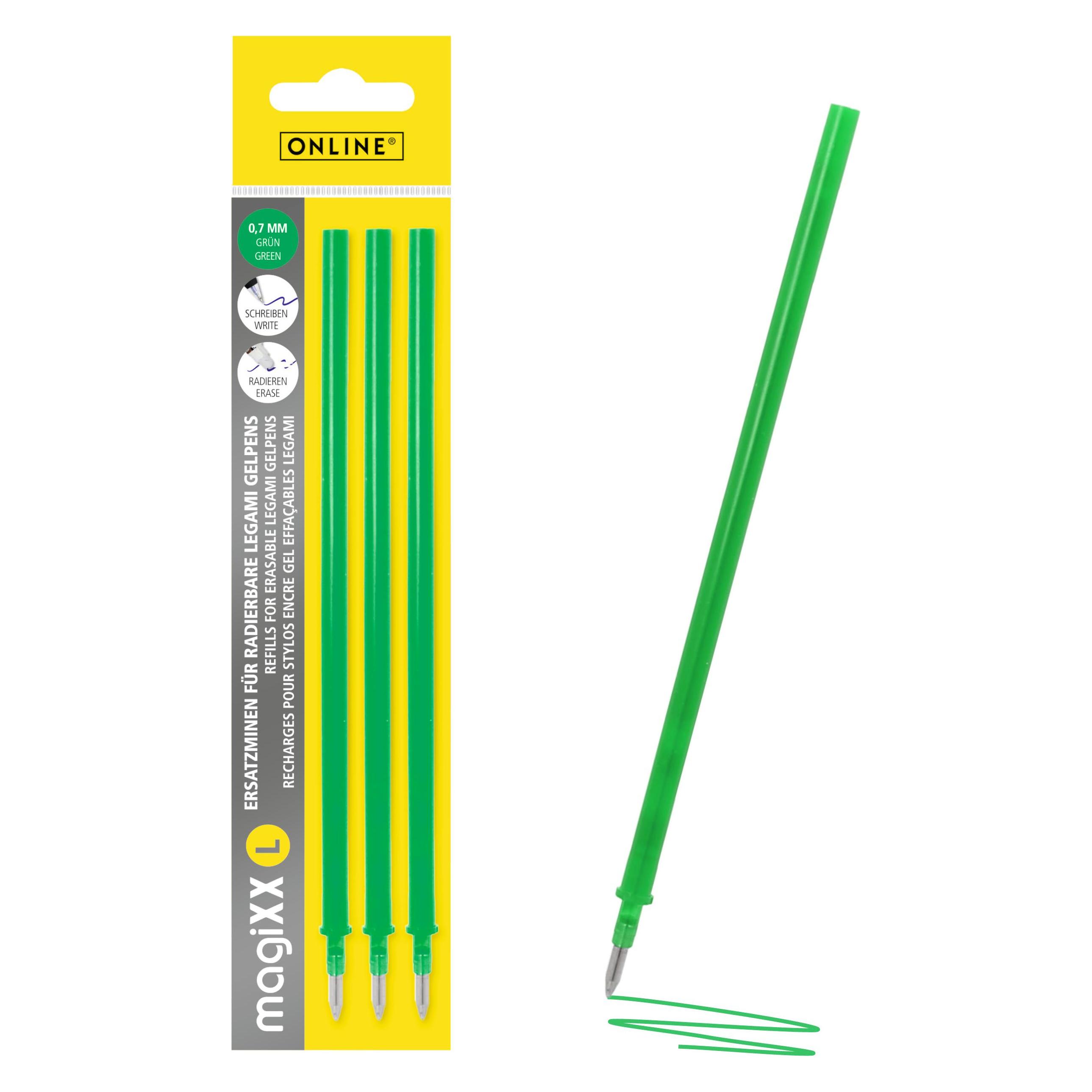 Online 3er Pack Gel-Mine magiXX L radierbar, grün (Grün, 0.70 mm, 3 Stk.) (70143)