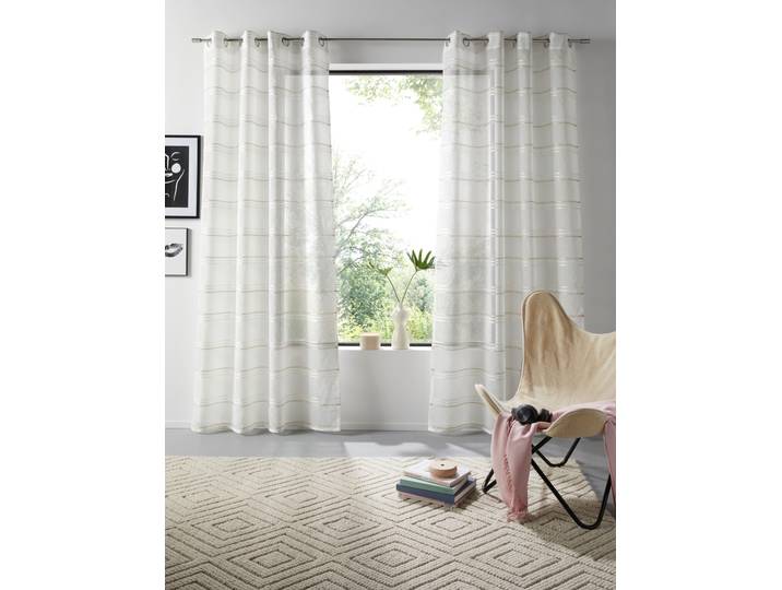Gardine GOODPRODUCT Sirii , weiss (beige), B:140cm H:245cm, Polyester, Polyester, Gardinen, Gardine, Halbtransparent, angenehme Haptik, mit Streifen, modern