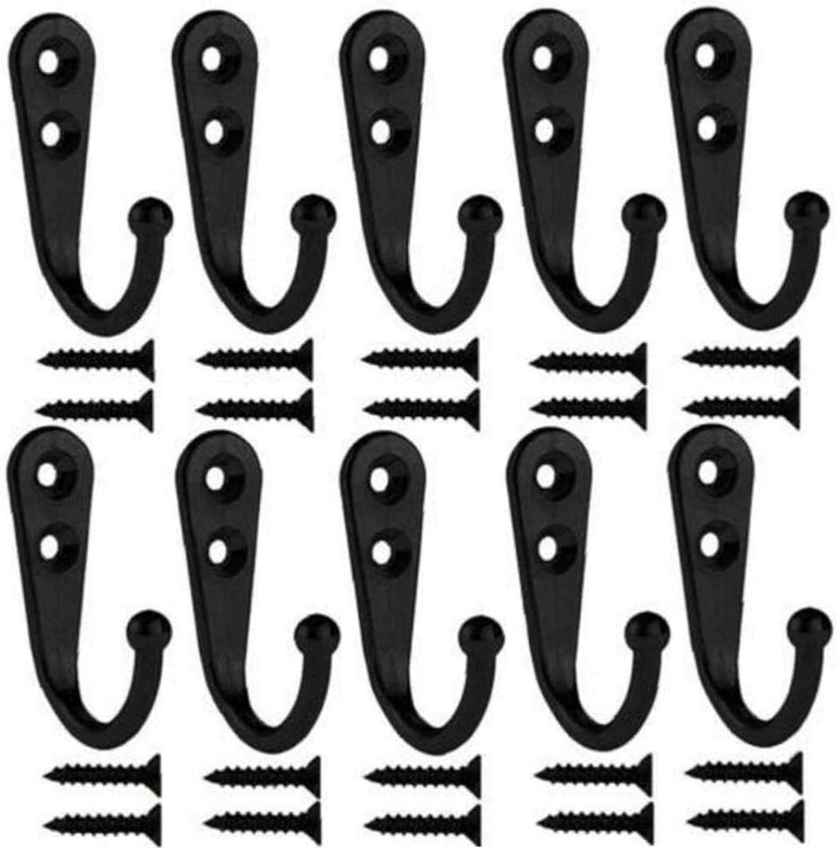 Set van 10 zwarte wandhangers van stevige zinklegering voor thuisorganisatie