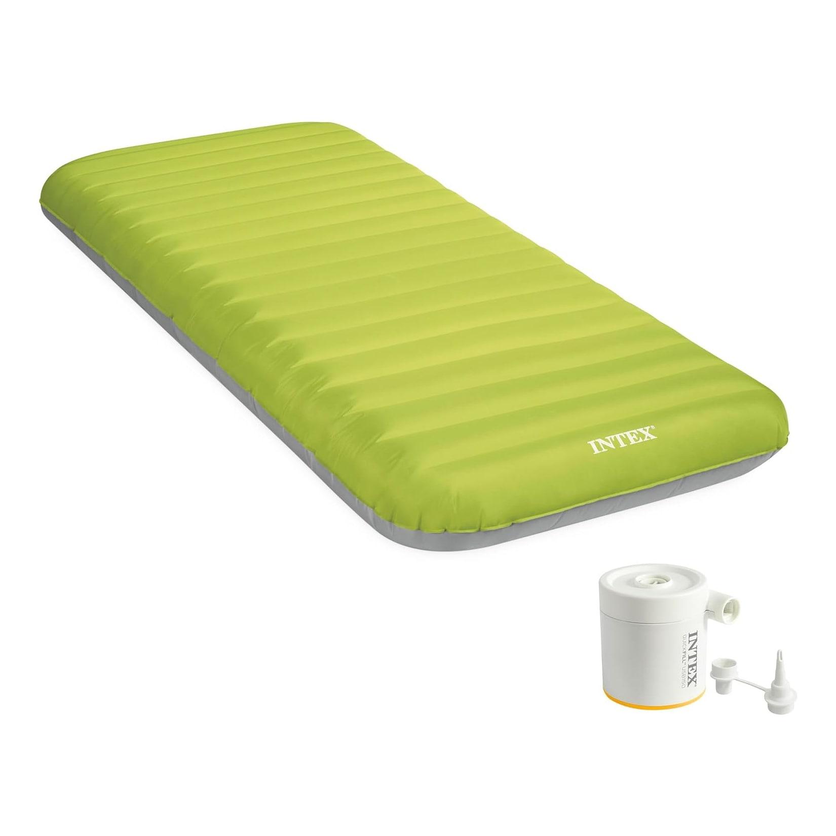 INTEX 64097NP - Luftbett - Dura-Beam Truaire inkl. USB-Luftpumpe (grün, 76x191x17cm) Luftmatratze Campingbett