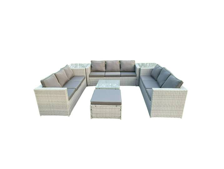 Fimous Gartenmöbel SET Polyrattan Helles Grau 10-Sitzer, Hellgrau, Metall, quadratisch, Gartenmöbel, Gartengarnituren, Gartenmöbel-Sets