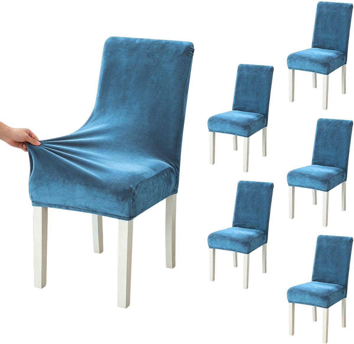 6-delige set fluwelen eetkamerstoelhoezen, universele elastische stretchhoezen, wasbaar