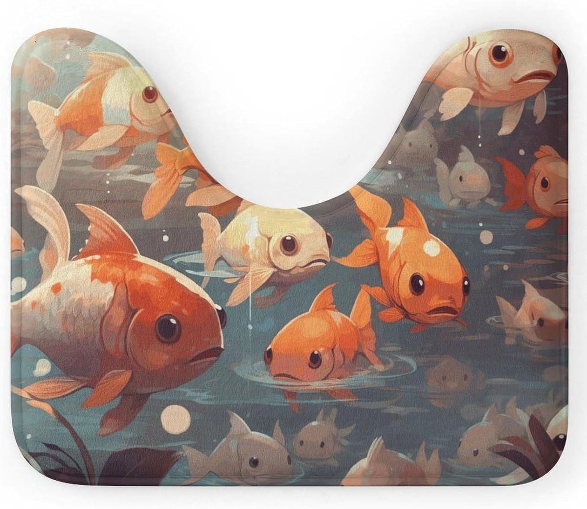 U-vormige toiletmat met visjes print - Super absorberend badkamertapijt - 40 x 50 cm