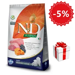 Farmina N&D Pumpkin Grain Free canine LAMB & BLUEBERRY PUPPY MEDIUM & MAXI 12kg + Überraschung für den Hund