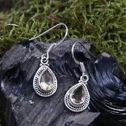 Drachensilber Citrin Ohrringe Edelstein Ohrschmuck Ohrhänger 925er Silber - Silber;Gelb