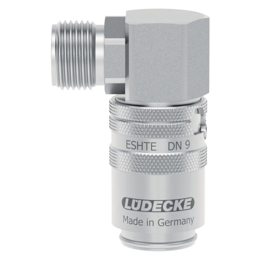Lüdecke Sicherheitsschnellkupplung Form H aus Edelstahl TempSecure 90° mit Ventil (Kupplung, Schlauchanschluss, 13 mm) (65431744)