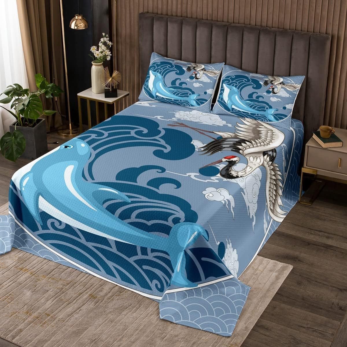 Blauwe 3-delige bedsprei set met dekbed voor dubbel bed
