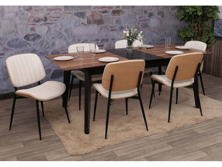 6er-Set Esszimmerstuhl HWC-O44, Küchenstuhl Stuhl, Bugholz Kunstleder FSC® Natur, weiß