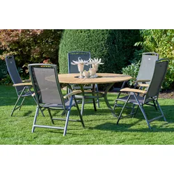 HARTMAN Provence / Raffaelo Garten-Essgruppe, xerix/anthrazit, Alu/Teakholz, ⌀150cm, 5 Klappstühle, inkl. Eiskühler