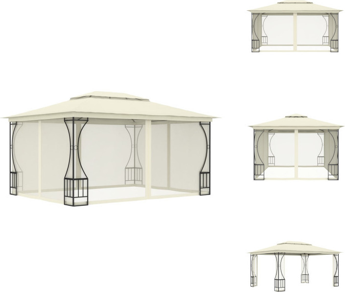 vidaXL Pavillon mit Netz 300x400x265 cm Creme - Pavillons & Partyzelte