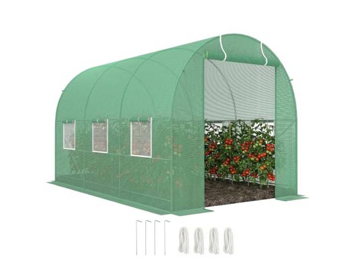 Outsunny Gewächshaus 350x200x200cm Tomatenhaus mit Tür, 6 Fenster, Grün
