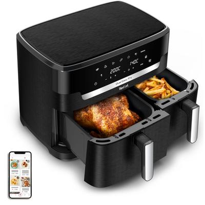 TEFAL Heißluftfritteuse "EY9428 Dual Easy Fry XXL", schwarz, B:45,8cm H:33cm T:38,5cm, Fritteusen, Heissluftfritteuse Doppelkammer, energie- & zeitsparend, EY9428