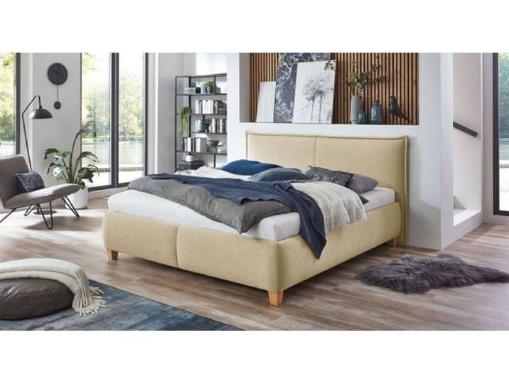 Polsterbett Adana Komfort Webstoff mit Bettkasten 100x200cm Sand klassischer Stil,