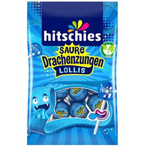 Hitschies Lutscher Saure Drachenzungen blau, mit Brausepulver, 128 g, 8 Stück