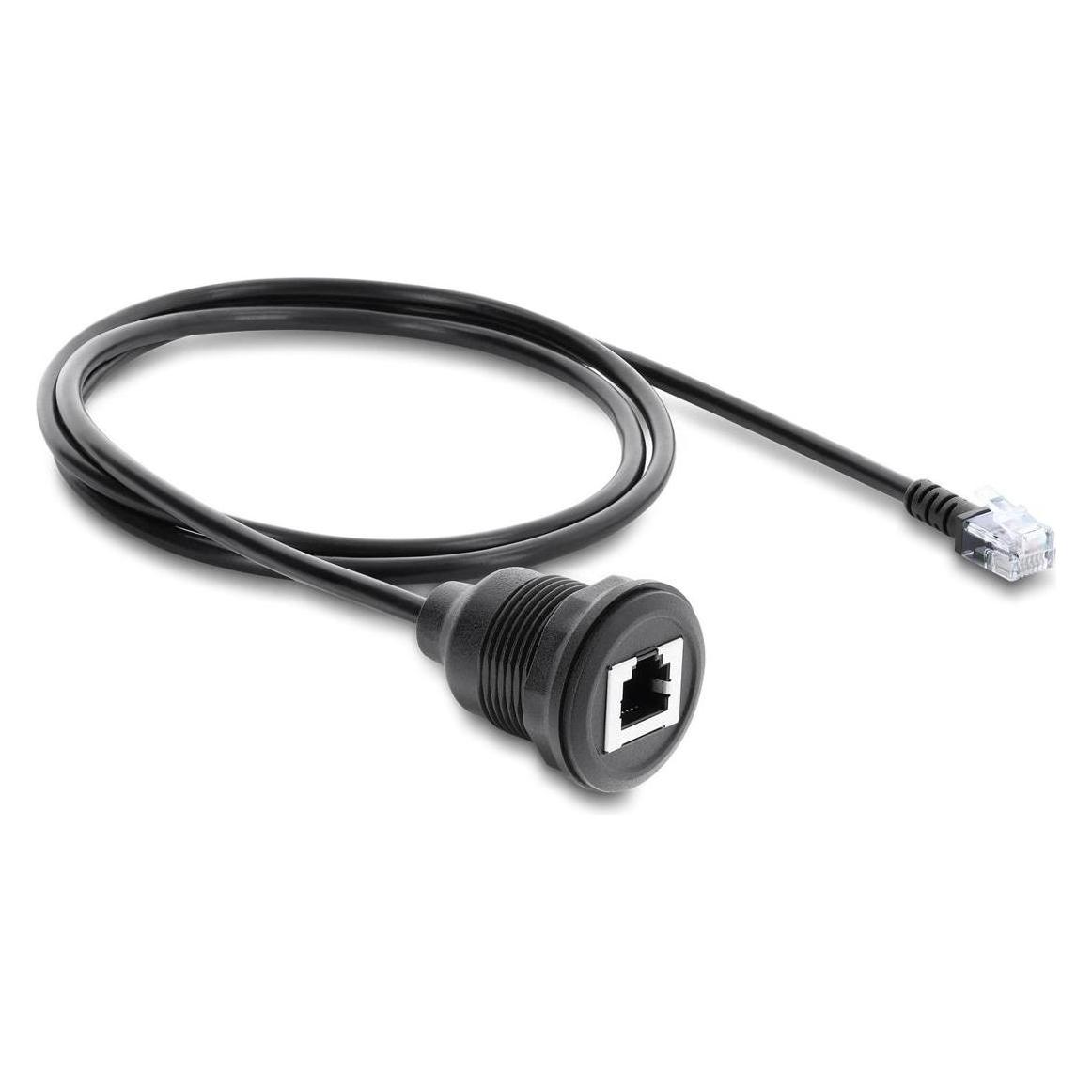 Delock Kabel RJ12 Stecker zu RJ12 Buchse zum Einbau 1 m schwarz (91268)