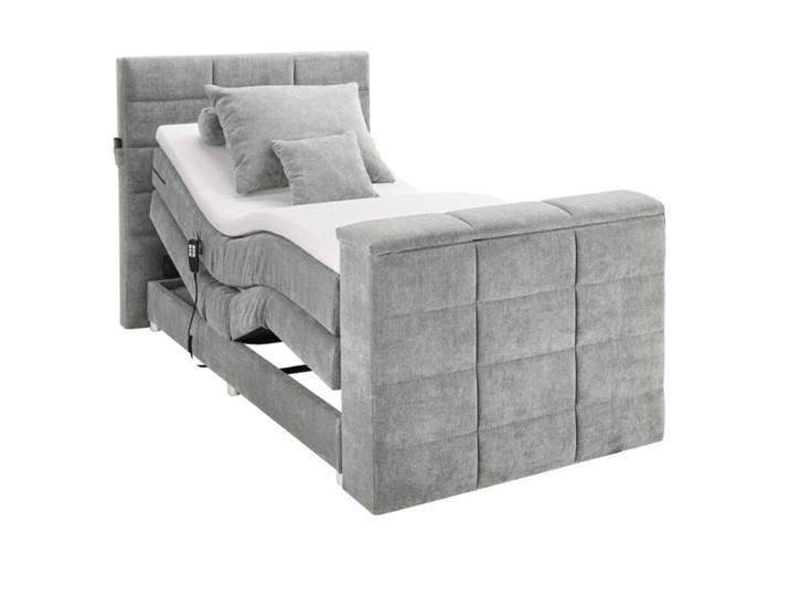 Trendstore Benni Boxspringbett mit Motor, TV-Halterung und Bettkasten - Microvelours Uran 02 schlamm - 120 x 200 - motor. Kopf-und Fußteilverst. und TV-Halterung perfekte Mischung aus Design und Funktionen, bis 40 Zoll TV geeignet, schlafen wie im Hotel, zwei Größen, fünf Farben, Einzel- oder Doppelbett Modern