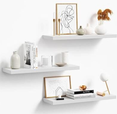 No White Wood Wall Shelf Set of 3