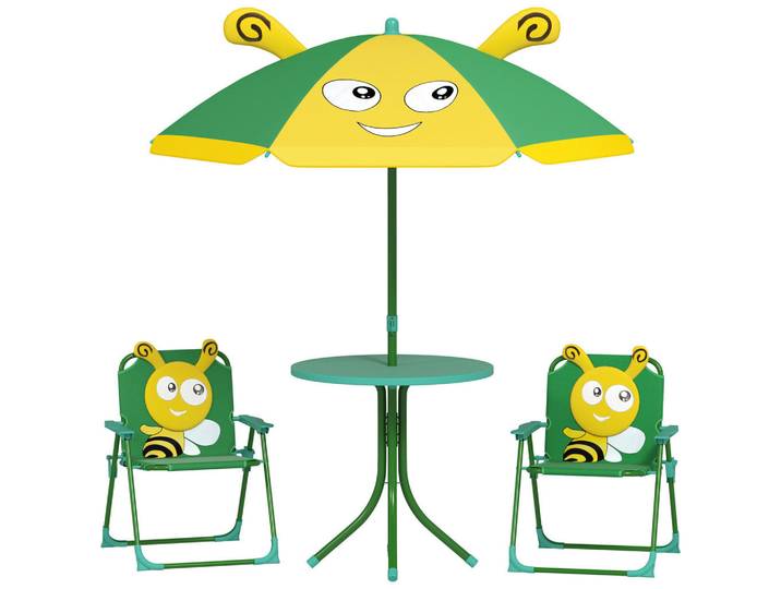Aiyaplay Kindersitzgruppe Garten Kindersitzgarnitur mit 2 Klappstühlen Bienen-Muster Grün, Metall, Freizeit & Co, Gartenspielzeug, Spielhäuser