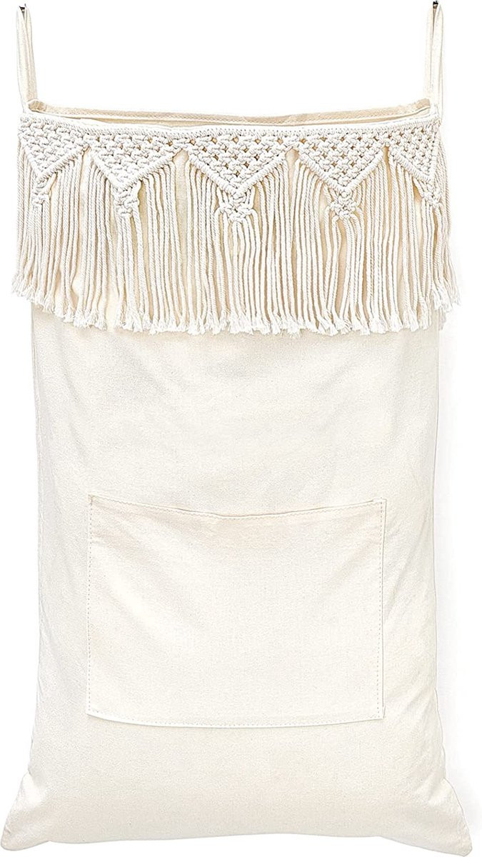 MKONO Macrame hangende wasmand - Boho ruimtebesparende waszak voor badkamer en studentenkamer