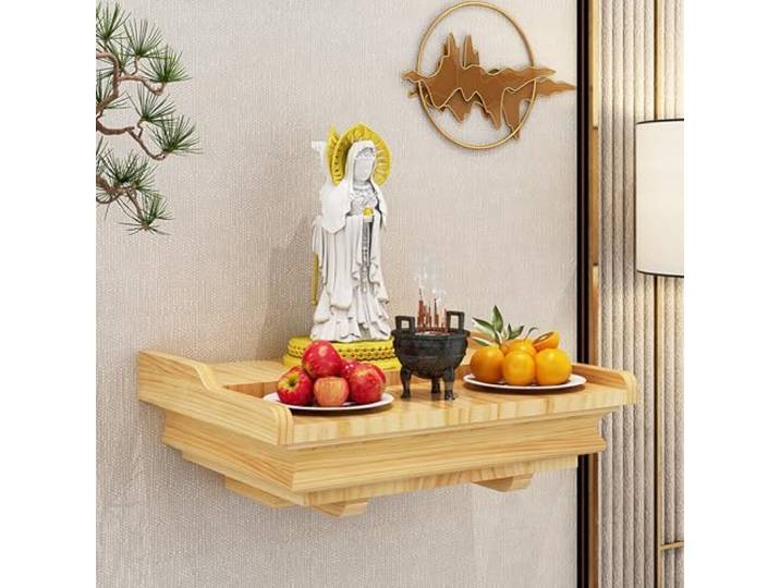 AANNAA An der Wand montiertes buddhistisches Altarregal aus massivem Holz for den Heimgottesdienst, Schrank „Gott des Reichtums“, Schreintisch(Wood,Small)