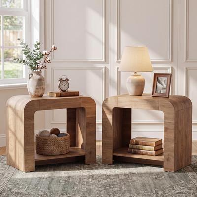 BLUEBELL "Farmhouse End Table with 2-Tier Storage, 27.5"" Wide Narrow Side Table, Brown Nightstand for Small Spaces"