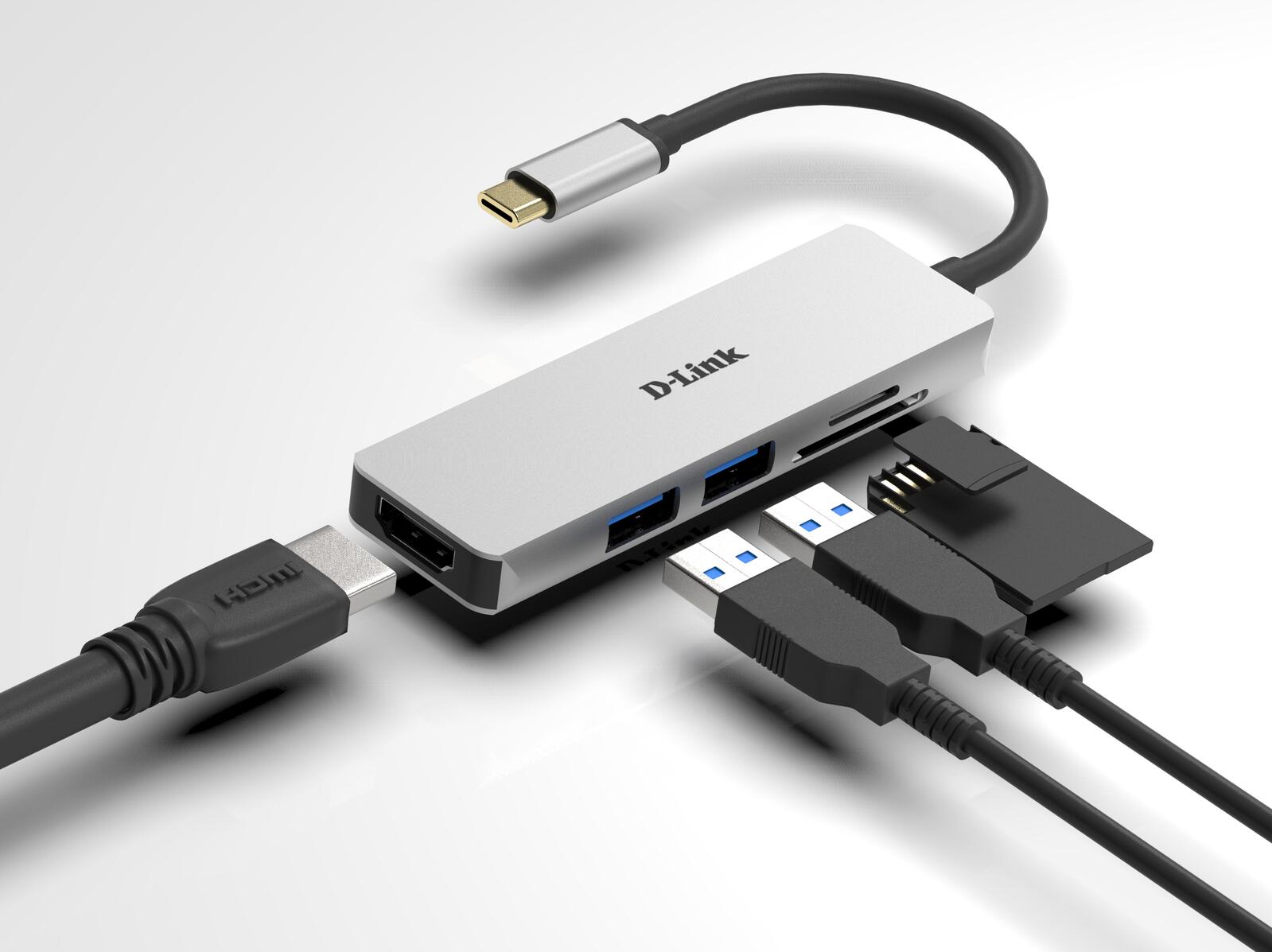 D-Link 5-In-1 USB-C Hub mit HDMI/Kartenleser und USB-C Thunderbolt 3 DUB-M530