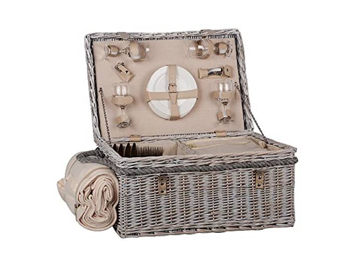 UNUS Picknick Set für 4 Personen, Picknickkorb, Decke, Besteck & Geschirr