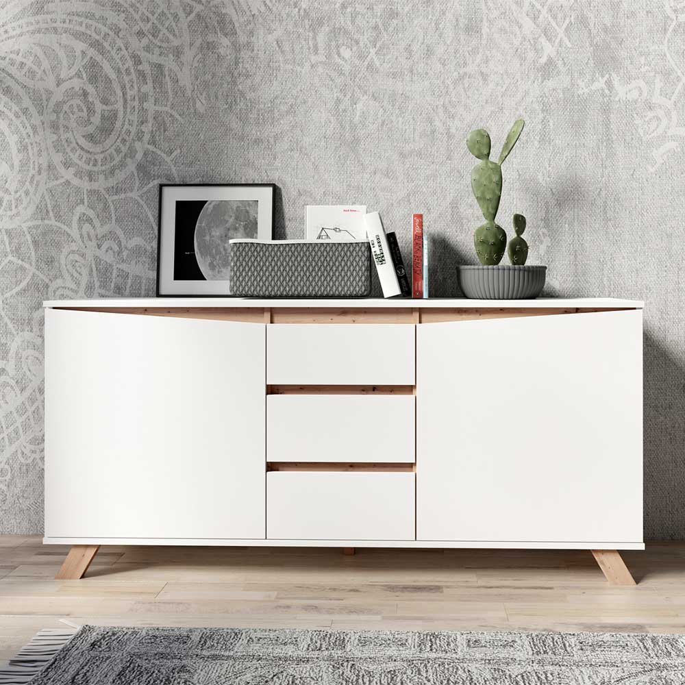 Pharao24.de Esszimmer Kommode groß in Weiß und Wildeiche NB 160 cm breit