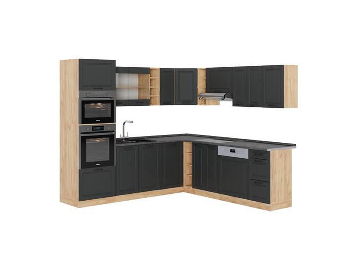 Cuisine en angle sans PT Anthracite Campagne 247x81,6cm