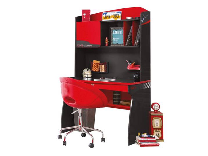 Möbel-Zeit Kinderschreibtisch CHAMPION Racer in Rot-Schwarz – Optional mit Schreibtischaufsatz