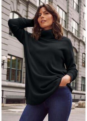 Plus Size Women's Turtleneck Tunic Sweater by Avenue in Black (Size 14)