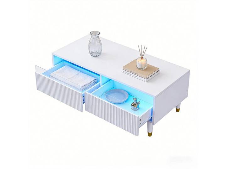 Meubles Cosy Couchtisch mit Schubladen und LED-Beleuchtung, Weiß, 2 Schubladen, Rechteckig, 50x40x110 cm, Wohnzimmer, Wohnzimmertische, Couchtische