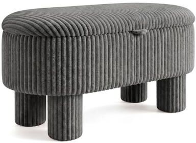 Costway 42 Inch Storage Ottoman Bench Corduroy Fabric Upholstered Foot Stool-Gray