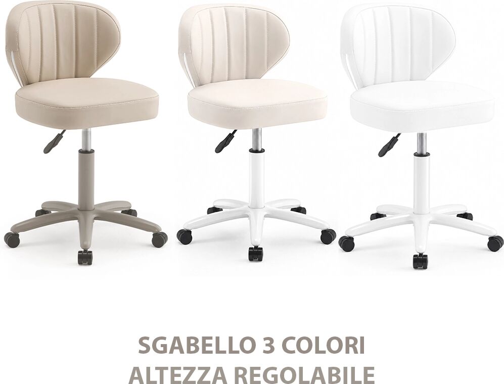 Tuttoperlestetica Sgabello per estetista altezza regolabile con 5 ruote con schienale centro estetico BIANCO
