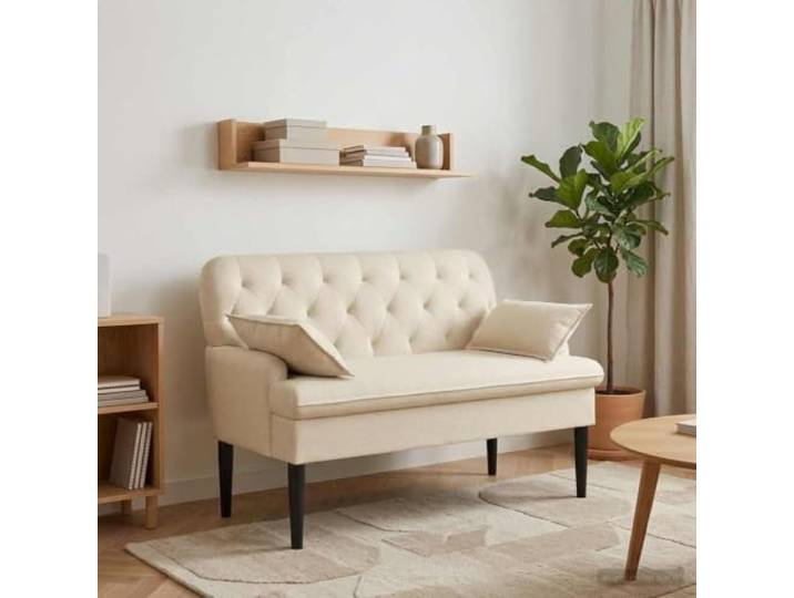 NLQMSU Love Seat Sofa, gepolstert, cremefarben, Velours, 111 cm Velours, 100 % Polyester, atmungsaktiv, Füße aus massivem Gummi, abnehmbare Kissen, weicher Schaumstoff, Wohnzimmer